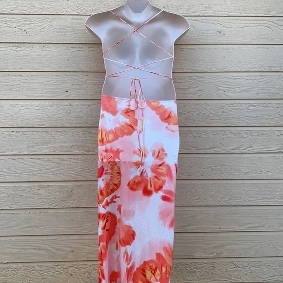 Cryptographic Tie Dye Backless Orange Maxi Dress - Picture 11 of 14